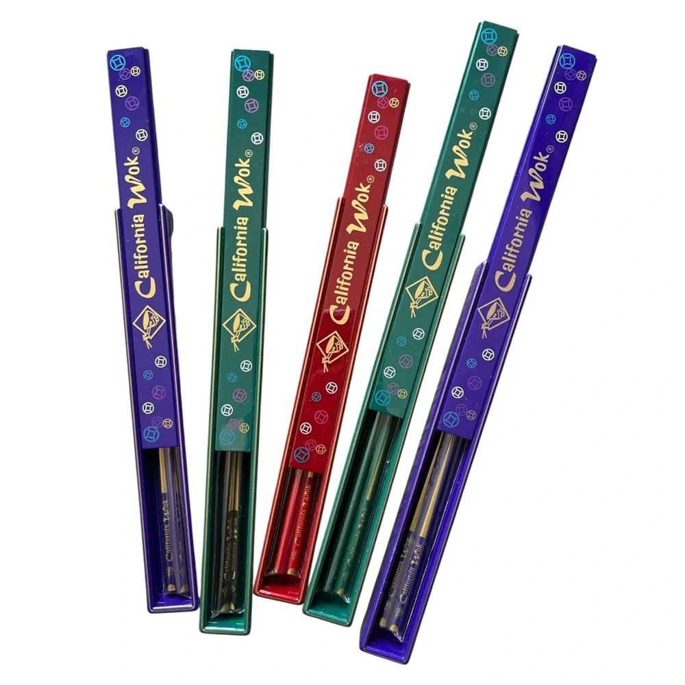 NWOT CALIFORNIA WOK Vibrant Chopstick Set of 5 in containers RARE